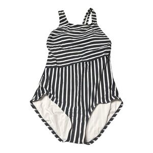 Lands' End Women’s Padded  One Piece Swimsuit in Black and White Stripes